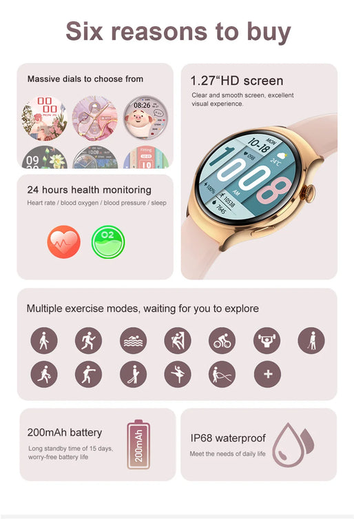 New Huawei Mini 4 NFC Smart Watch Women Men GPS Tracker 1.27inch AMOLED