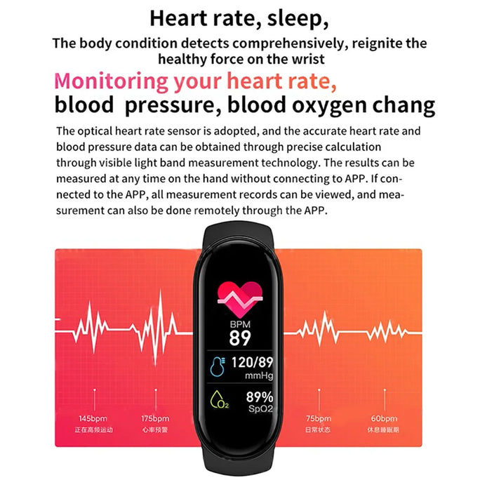 M6 Smart Watch Men Women Fitness Smart Bracelet Sports Band Heart Rate Blood Pressure Monitor