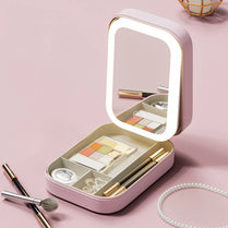LED Mirror Makeup Storage Box Portable Accessories