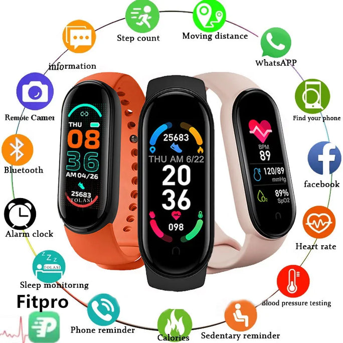 M6 Smart Watch Men Women Fitness Smart Bracelet Sports Band Heart Rate Blood Pressure Monitor