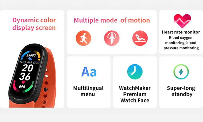 M6 Smart Watch Men Women Fitness Smart Bracelet Sports Band Heart Rate Blood Pressure Monitor