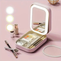 LED Mirror Makeup Storage Box Portable Accessories